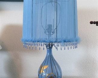 Mid-century blue ceramic lamp with gold accents