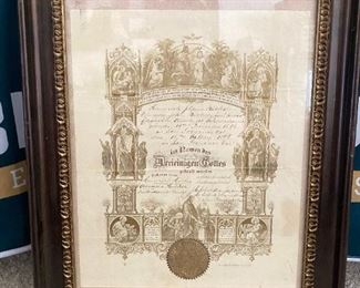 Framed Antique German Certificate