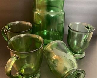 Green Indiana Glass / MCM Style Picture and Mugs