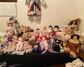 Assortment of Stuffed Animals and Dolls
