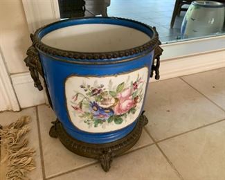 Pair Blue painted Serves planters 1