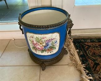 Pair Blue painted Serves planters  -2