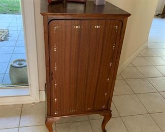 Antique inlaid record cabinet