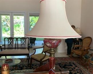 Ruby red hand painted vase - converted to lamp