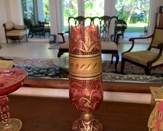 Antique vase - tall red & gold