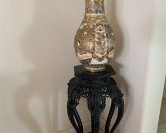 Black Corner Display Stand and Satsuma vase