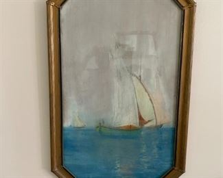 8-sided framed pastel sailboat