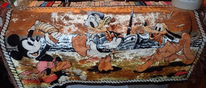 VINTAGE DISNEY MICKEY - DONALD - PLUTO - TAPESTRY RUG