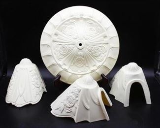 Antique Lightolier Art Deco White Glass Lamp Slip Shades and Hanging Ceiling Base