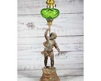 Antique WW Kosmos Metal Bronze Fairy Statue Lamp by E. Ranooulet