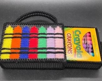 Hand Stitched and Crafted Small Crayon Box Carrying Case with Crayola Crayons