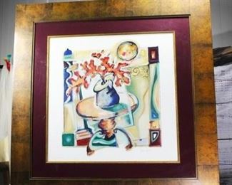 Large Framed Home Decor Art Print of Abstract Autumn Leaves in a Flower Pot Still Life