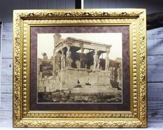 Large Framed Sepia Photograph Ancient Greece Caryatid Porch of the Erechtheion