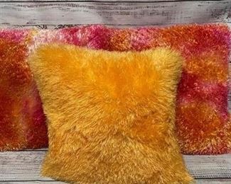 Lot of Orange Colored Fuzzy Furry Pillows