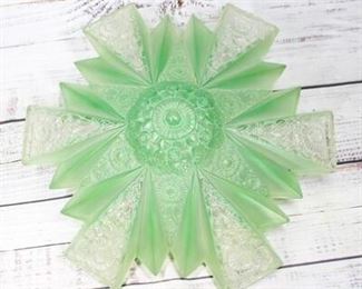 Rare Antique Modernizer Art Deco Frosted Green Glass Hanging Green Lamp Shade