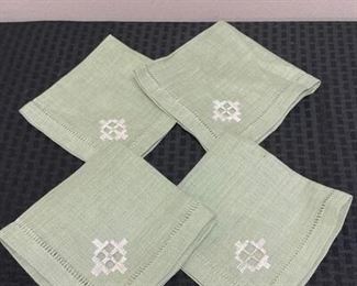 Set of 4 Vintage Pale Green Linen Napkins