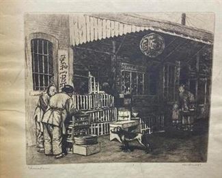Unframed Vintage Art Etching by Arthur Burnside Dodge Chinatown