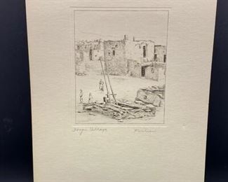 Unframed Vintage Etching Art Hopi Village by Artist Fortier