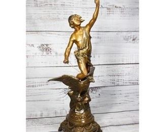 Vintage Bronze Metal Statue of Mythological Warrior Man Flying on Eagle Art Deco Statue Figurine