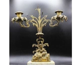 Vintage Figural Gold Gilt Brass Ormolu Candle Holder Candelabra Marble Base