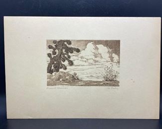 Vintage Unframed Etching Desert Clouds by Artist William A Eskey