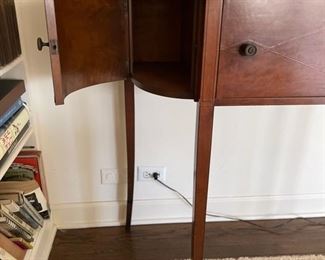 Antique bow-front sideboard/server with leather drop-top. Measures 40" W x 19" D x 38" H. Photo 5 of 5. 