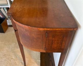 Antique bow-front sideboard/server with leather drop-top. Measures 40" W x 19" D x 38" H. Photo 3 of 5. 