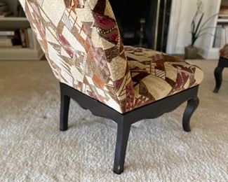 Pair of velvet upholstered slipper chairs with ebony frames. Each measures 24" W x 24" D x 32" H. Photo 3 of 3. 