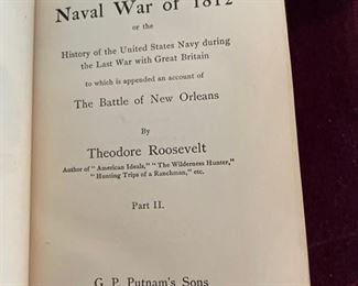 First Edition Theodore Roosevelt leather-bound book collection.  The set includes 14 books -- THE WILDERNESS HUNTER, AMERICAN IDEALS, THE WINNING OF THE WEST (missing volume 3), HUNTING THE GRIZZLY, HUNTING TRIPS ON THE PRAIRIE, HUNTING TRIPS OF A RANCHMAN, THE ROUGH RIDERS, ADMINISTRATION/CIVIL SERVICE, and THE NAVAL WAR OF 1812 in 2 volumes. Photo 3 of 3. 