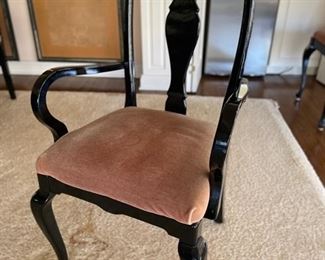 Set of 12 Italian-made black lacquer dining room chairs.  Seat height to frame is 18." Set includes 2 arm and 10 side chairs.  Photo 1 of 6. 