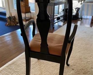 Set of 12 Italian-made black lacquer dining room chairs.  Seat height to frame is 18." Set includes 2 arm and 10 side chairs.  Photo 2 of 6. 