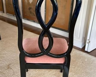 Set of 12 Italian-made black lacquer dining room chairs.  Seat height to frame is 18." Set includes 2 arm and 10 side chairs.  Photo 5 of 6. 