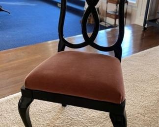 Set of 12 Italian-made black lacquer dining room chairs.  Seat height to frame is 18." Set includes 2 arm and 10 side chairs.  Photo 3 of 6. 
