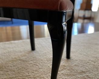 Set of 12 Italian-made black lacquer dining room chairs.  Seat height to frame is 18." Set includes 2 arm and 10 side chairs.  Photo 4 of 6. 
