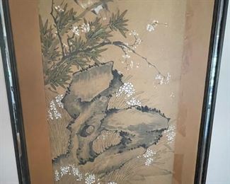 Set of 4 vintage framed panels with Asian bird/aviary motif. Each panel measures 82" H x 30" D. Photo 2 of 7. 