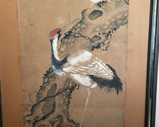 Set of 4 vintage framed panels with Asian bird/aviary motif. Each panel measures 82" H x 30" D. Photo 3 of 7. 
