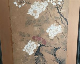 Set of 4 vintage framed panels with Asian bird/aviary motif. Each panel measures 82" H x 30" D. Photo 4 of 7. 