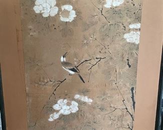 Set of 4 vintage framed panels with Asian bird/aviary motif. Each panel measures 82" H x 30" D. Photo 5 of 7. 