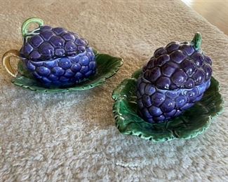 French Majolica grape dish with under plate - 2 available.  Photo 1 of 2. 