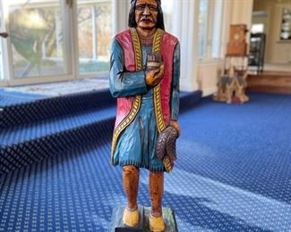 Hand-carved cigar store Native American Indian statue. Measures 36" H x 7" D.  Photo 3 of 4. 