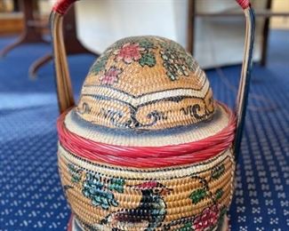 Antique woven rattan bucket with lid. Measures 19" H x 13" D. Photo 1 of 2. 