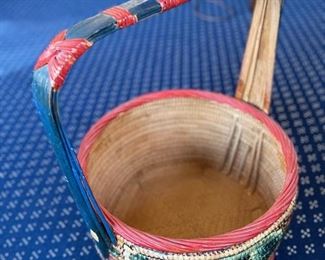 Antique woven rattan bucket with lid. Measures 19" H x 13" D. Photo 2 of 2. 
