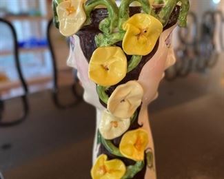 Ceramic head vase. Signed by artist. Photo 3 of 4. 