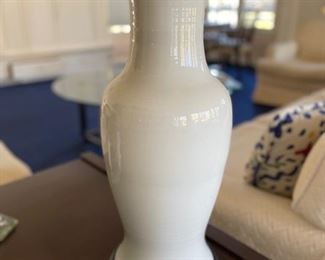 Pair of white ceramic table lamps. Measures 18" H; 34" H with Shade. Photo 1 of 2. 