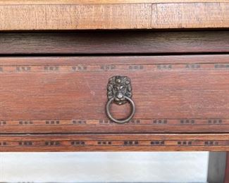 Vintage leather-topped writing desk. Measures 58" W x 38" D x 27" H. Photo 3 of 5. 