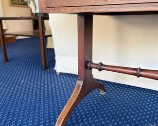 Vintage leather-topped writing desk. Measures 58" W x 38" D x 27" H.  Photo 4 of 5. 