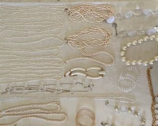 Sample of pearl bracelets and necklaces. 