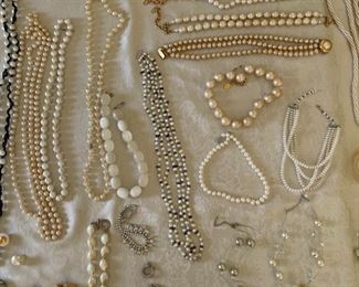 Sample of pearl bracelets and necklaces.  
