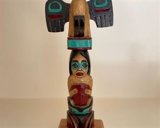 Miniature Alaskan carved wood totem pole. Photo 1 of 2. 