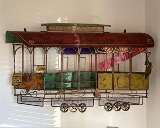 Vintage Curtis Jere San Francisco trolley cable car metal wall art. Circa 1960s. 